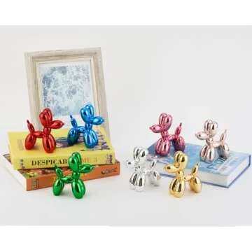AMOIENSIS Shiny Balloon Dog Statue Decor, 4 inch Electroplate Gold Balloon Dog Animal Sculpture, Small Nick Nacks for Shelf Decor, Small Eclectic Decor Desktop, Vibrant Balloon Dog