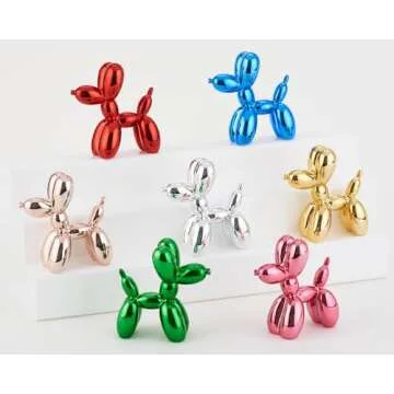 AMOIENSIS Shiny Balloon Dog Statue Decor, 4 inch Electroplate Gold Balloon Dog Animal Sculpture, Small Nick Nacks for Shelf Decor, Small Eclectic Decor Desktop, Vibrant Balloon Dog