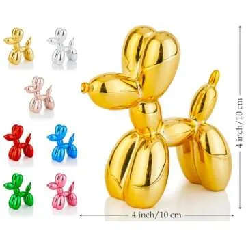 AMOIENSIS Shiny Balloon Dog Statue Decor, 4 inch Electroplate Gold Balloon Dog Animal Sculpture, Small Nick Nacks for Shelf Decor, Small Eclectic Decor Desktop, Vibrant Balloon Dog