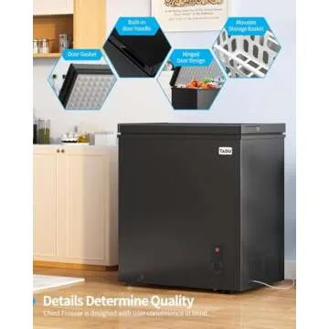 TABU 3.5 Cubic Feet Chest Freezer,Top Opening Deep Freezer with Removable Basket, Freestanding Compact Chest Deep Freezer with 7 Level Adjustable Thermostat (White, 3.5 Cu.Ft.)