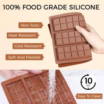Fimary Chocolate Bar Mold - Non-Stick Chocolate Molds, Food Grade Silicone Deep Chocolate Bar Mold for Dubai Chocolate Bar Pistachio, Candy, Chocolate Snacks, Milk Chocolate Bar