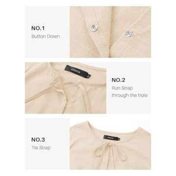 ZESICA Women's Dress Fall Long Puff Sleeve Self Tie Front Babydoll A Line Pleated Cute Mini Tunic Dresses 2025,Apricot,Small