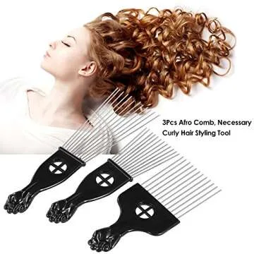 Afro Combs Set - 3 Metal Picks for Afro Hair Styling