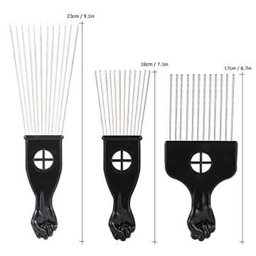 Afro Combs Set - 3 Metal Picks for Afro Hair Styling
