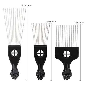 Afro Combs Set - 3 Metal Picks for Afro Hair Styling