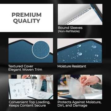 Dunwell 11x17 Art Portfolio Binder with Black Mounting Paper (Blue), Large Portfolio Folder for Artwork Storage, 24 Plastic Sleeves, Displays 48 Pages, Acid-Free Poly 11 x 17 Presentation Book