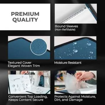 Dunwell 11x17 Art Portfolio Binder with Black Mounting Paper (Blue), Large Portfolio Folder for Artwork Storage, 24 Plastic Sleeves, Displays 48 Pages, Acid-Free Poly 11 x 17 Presentation Book