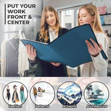 Dunwell 11x17 Art Portfolio Binder with Black Mounting Paper (Blue), Large Portfolio Folder for Artwork Storage, 24 Plastic Sleeves, Displays 48 Pages, Acid-Free Poly 11 x 17 Presentation Book