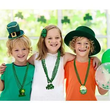 Moon Boat 18PCS St. Patrick's Day Shamrock Necklace Set for Festive Party Fun