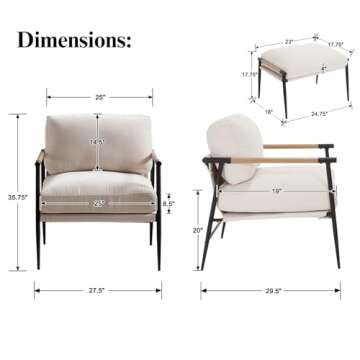 Ya-Home Mid-Century Accent Chair with Ottoman, Soft Armchair Chenille Fabric Lounge Chair with Metal...
