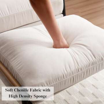 Ya-Home Mid-Century Accent Chair with Ottoman, Soft Armchair Chenille Fabric Lounge Chair with Metal Legs, Upholstered Leisure Chair for Living Room Reception Room, Beige