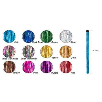 19.7 Inch Clip In Hair Fairy Tinsel Kit Clips Clip On Glitter Hair Tinsel Extensions 12 Colors
