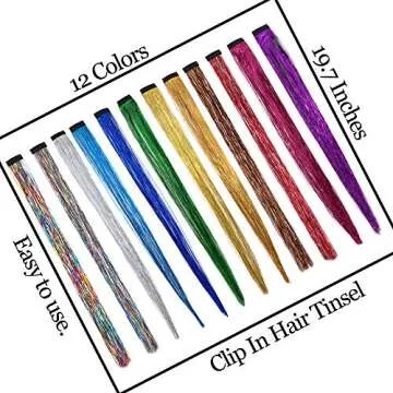 19.7 Inch Clip In Hair Fairy Tinsel Kit Clips Clip On Glitter Hair Tinsel Extensions 12 Colors
