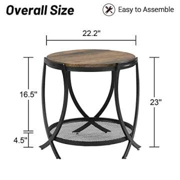 Elegant ASYA Industrial Round End Table with Storage Shelf for Home Decor