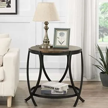 ASYA Industrial Round End Table with Stylish Storage Shelf