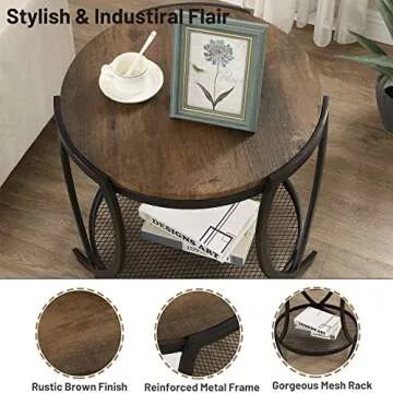 ASYA Industrial Round End Table with Stylish Storage Shelf