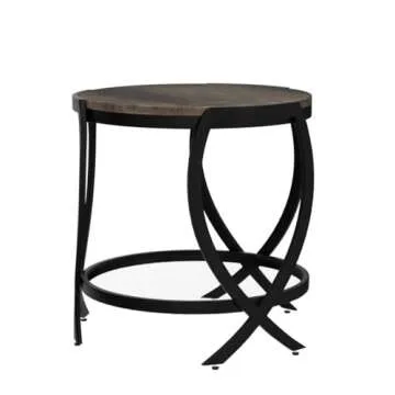ASYA Industrial Round End Table with Stylish Storage Shelf