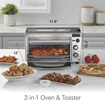 Hamilton Beach 2-in-1 Countertop Toaster Oven and Long Slot 2 Slice Toaster, 60 Minute Timer and Automatic Shut Off, Shade Selector, Stainless Steel (31156)