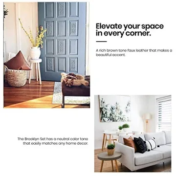 Two Queens Lane Boho Decorative Throw Pillow Covers ONLY for Couch, Sofa, or Bed, Boho, Geometric, Modern Decor Design, 100% Cotton and Vegan Faux Leather Set of 5, 18 x 18 inch, Brooklyn 5-Piece Set