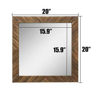 Stonebriar Square Textured Wooden Chevron Hanging Wall Mirror with Attached Mounting Brackets, Rustic Decor Accents for the Bathroom, Living Room, Bedroom, Office, and Hallway
