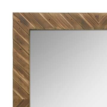Stonebriar Square Textured Wooden Chevron Hanging Wall Mirror with Attached Mounting Brackets, Rustic Decor Accents for the Bathroom, Living Room, Bedroom, Office, and Hallway
