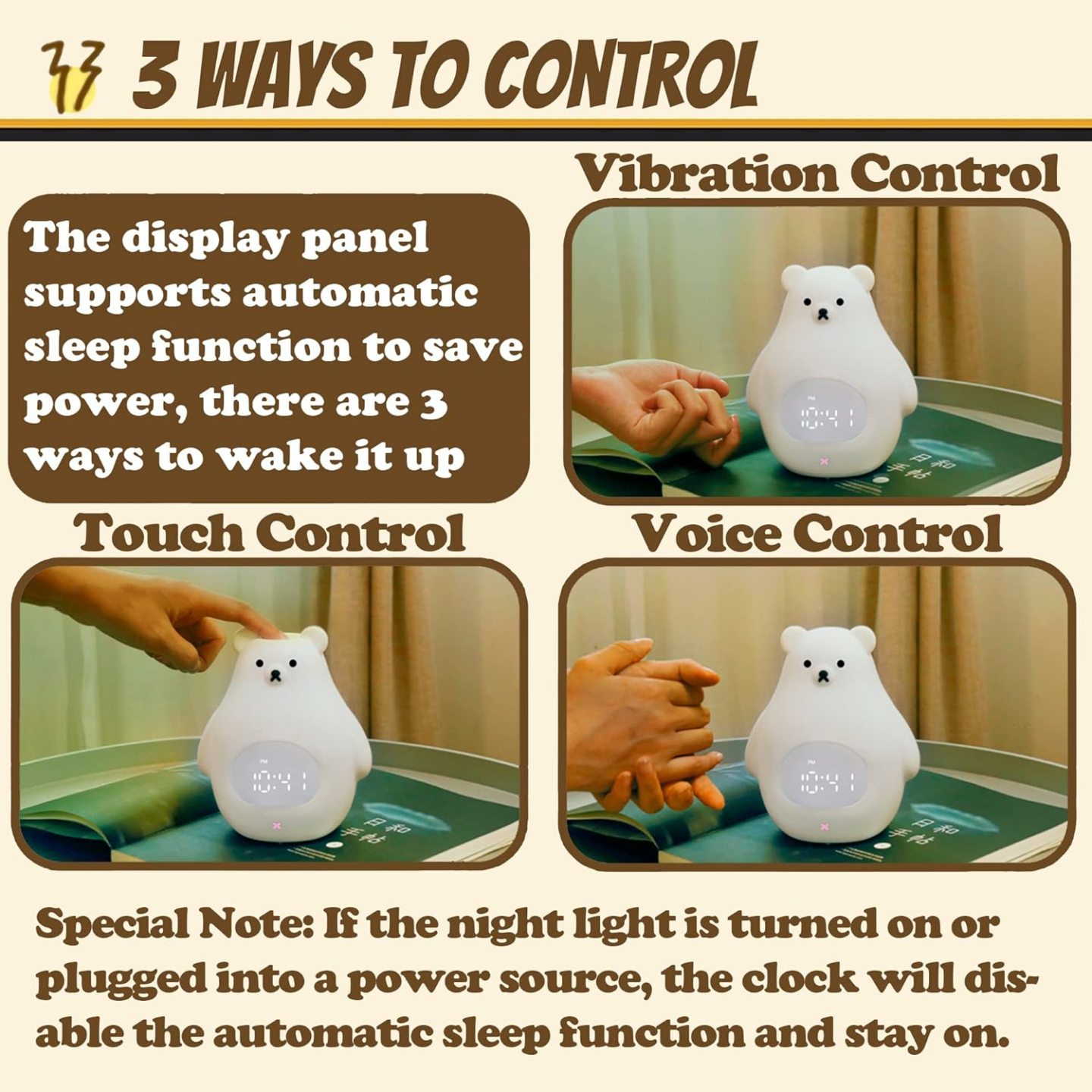 Cute Bear Night Light USB Rechargeable for Kids