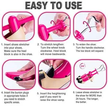 Fabulas Shoe Stretcher Women, 4-Way Adjustable Shoe Expander Widener Plastic Shoe Tree Shaper for Wide Feet, Shoe Extender Stretch Width Length Height, Women’s Size 5.5-10, Neon Pink