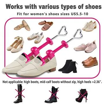 Fabulas Shoe Stretcher Women, 4-Way Adjustable Shoe Expander Widener Plastic Shoe Tree Shaper for Wide Feet, Shoe Extender Stretch Width Length Height, Women’s Size 5.5-10, Neon Pink