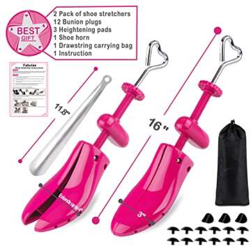 Fabulas Shoe Stretcher Women, 4-Way Adjustable Shoe Expander Widener Plastic Shoe Tree Shaper for Wide Feet, Shoe Extender Stretch Width Length Height, Women’s Size 5.5-10, Neon Pink