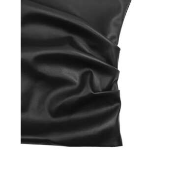 Limerose Womens Off Shoulder Top Sleeveless Shirts Faux Leather Slim Fitted Tank Top Black