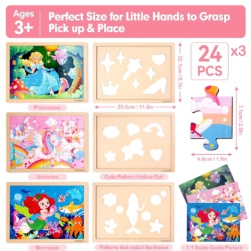 hahahaland 3-Pack Wooden Puzzles for Kids 3-5
