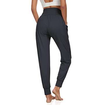UEU Women's Light Weight High Waist Thin Yoga Joggers Pants Charcoal Loose Fitting Gym Workout Lounge Jogging Sweat Pants with Pockets(Darkgray,S)
