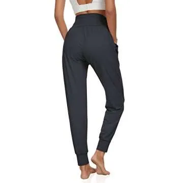 UEU Women's Light Weight High Waist Thin Yoga Joggers Pants Charcoal Loose Fitting Gym Workout Lounge Jogging Sweat Pants with Pockets(Darkgray,S)