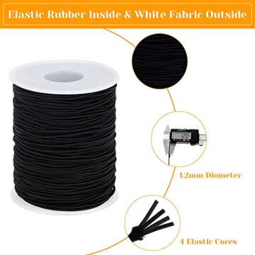 Elastic String for Bracelets, Selizo Elastic Cord for Jewelry, Stretchy String for Necklace Making, Beading and Sewing (1.2 MM, 109 Yards, Black)