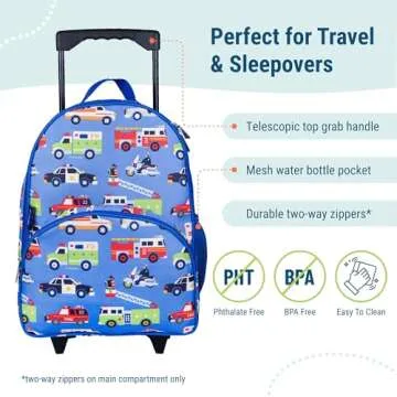 Wildkin Kids Rolling Luggage for Boys and Girls, Carry on Luggage Size is Perfect for School and Overnight Travel, Measures 16 x 12 x 6 Inches (Heroes)