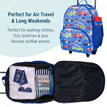 Wildkin Kids Rolling Luggage for Boys and Girls, Carry on Luggage Size is Perfect for School and Overnight Travel, Measures 16 x 12 x 6 Inches (Heroes)