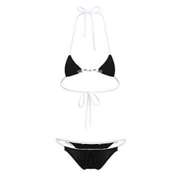 IBAKOM Women Micro Bikini Lingerie Set Kawaii Anime Japanese Maid Cosplay Tiny Bra Mini Panty Extrem...