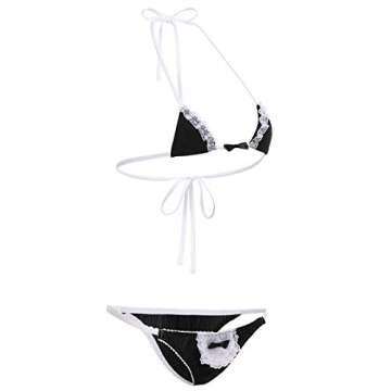 IBAKOM Women Micro Bikini Lingerie Set Kawaii Anime Japanese Maid Cosplay Tiny Bra Mini Panty Extreme Swimsuit Beach Swimwear Triangle One Size