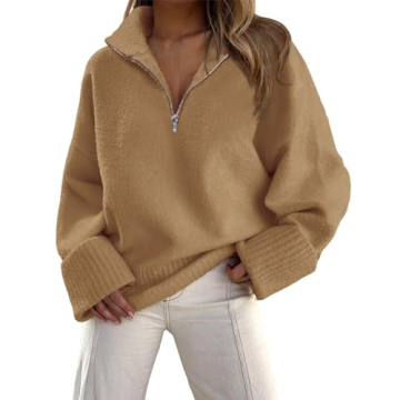 PRETTYGARDEN Women's 2024 Winter Long Sleeve Oversized Zipper Chunky Knit Warm Pullover Sweater Tops...