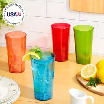US Acrylic Cafe Plastic Reusable Tumblers (Set of 16) 20-ounce Water Cups Assorted Colors | Restaura...