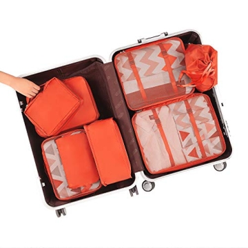 BAGAIL 8 Set Packing Cubes Luggage Packing Organizers for Travel Accessories-Orange