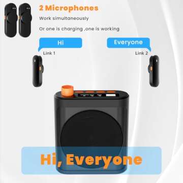 Portable Voice Amplifier with 2 Wireless Microphones for Teachers & Elderly Rechargeable High Defini...