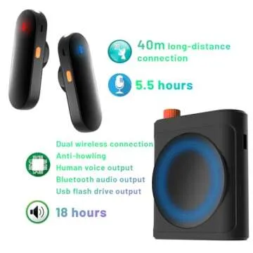 Portable Voice Amplifier with 2 Wireless Microphones