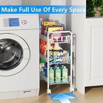 OVICAR Mesh Wire 3 Tier Rolling Cart, Kitchen Storage Utility Cart, Multifunction Basket Stand for Bathroom, Full Metal Storage Art Trolley Carts with Wheels & 4 Side Hooks (White)