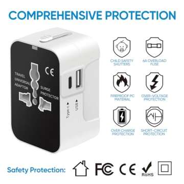 Universal Travel Adapter with USB Ports for Global Travel