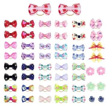 Rimobul 50PCS Yorkie Pet Hair Bows with Rubber Bands, Cute Small Dog Hair Bows Pet Handmade Hair Bow...