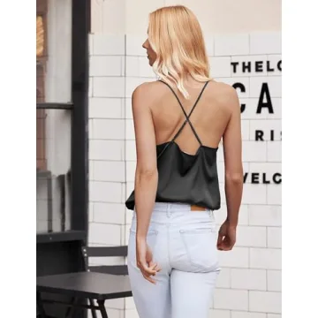 Ekouaer Satin Cowl Neck Tank Top for Women - Stylish Comfort