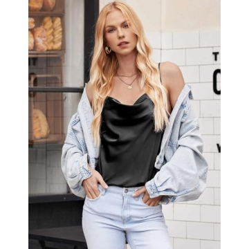 Ekouaer Satin Cowl Neck Tank Top for Women - Stylish Comfort
