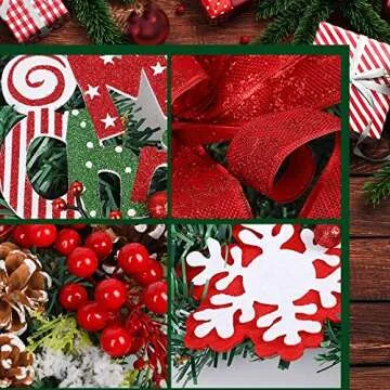 Merry Christmas Wreath for Front Door, Heflashor 17.5'' Xmas Wreath with Red Berries Wreath Wintry Pinecone Artificial Xmas Bell Snowflake Winter Wreaths Front Door Small Wreaths for Indoor Outdoor