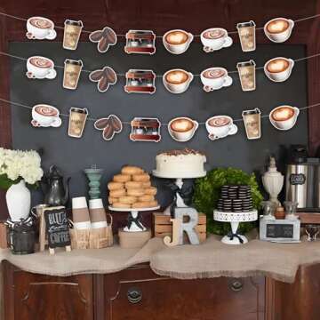 Funmemoir Coffee Party Decorations - 3PCS Pre-Strung Coffee Banners, Cafe Birthday Party A Baby is Brewing Baby Shower Decorations, Coffee Banner Garlands for Coffee Bar House Shop Party